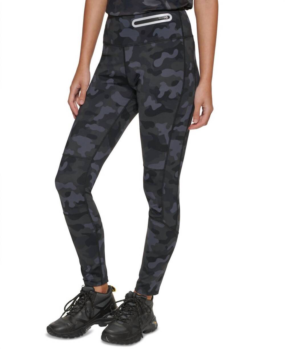 NEW BASS OUTDOOR activewear print fastline trail leggings in black/gray camo
